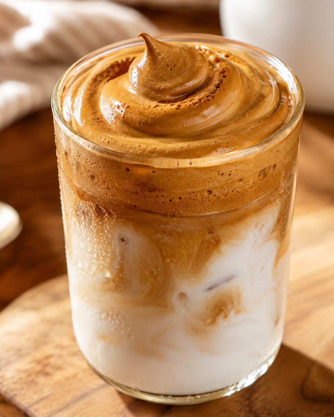 ふわふわの泡立てクリームが乗ったダルゴナコーヒー