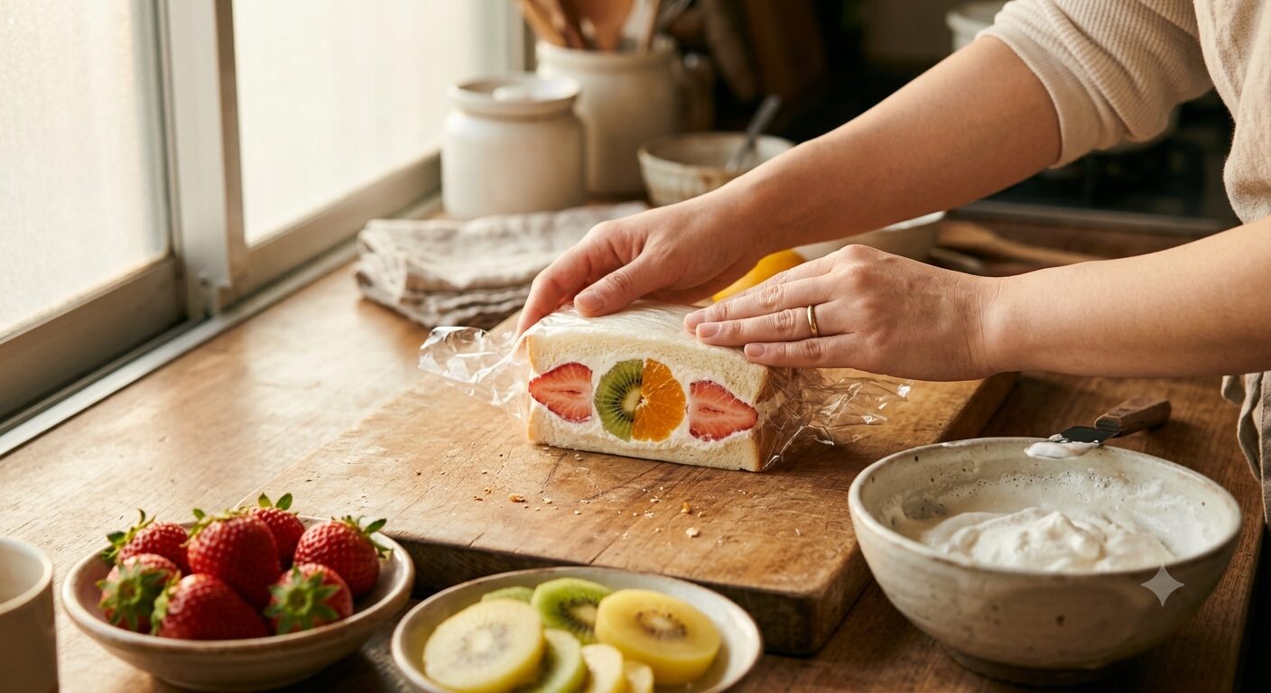 手作りフルーツサンドを作る工程のイメージ