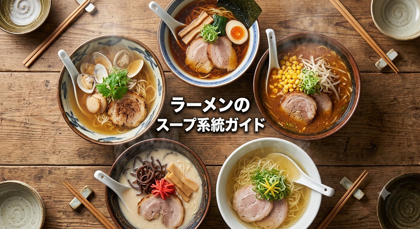 醤油・味噌・塩・豚骨など5種類のラーメンスープ食べ比べ