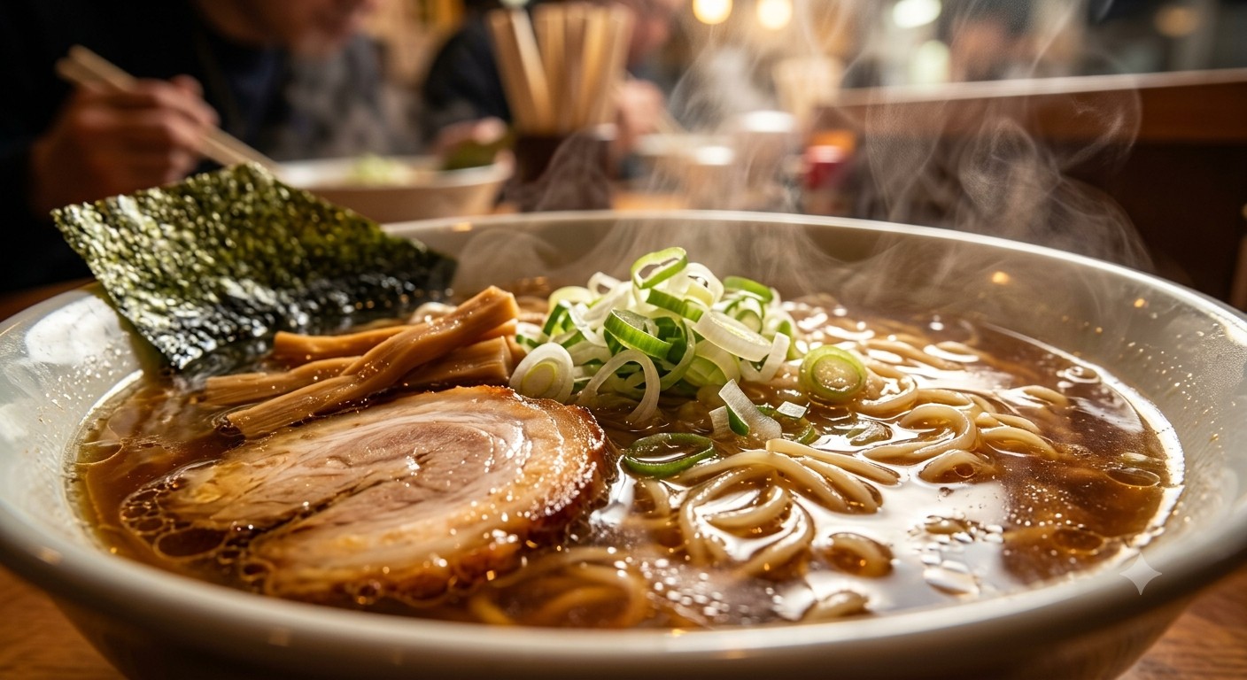 澄んだ茶色いスープが特徴の醤油ラーメン
