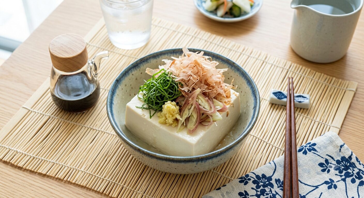 薬味を効かせた冷奴の盛り付け例