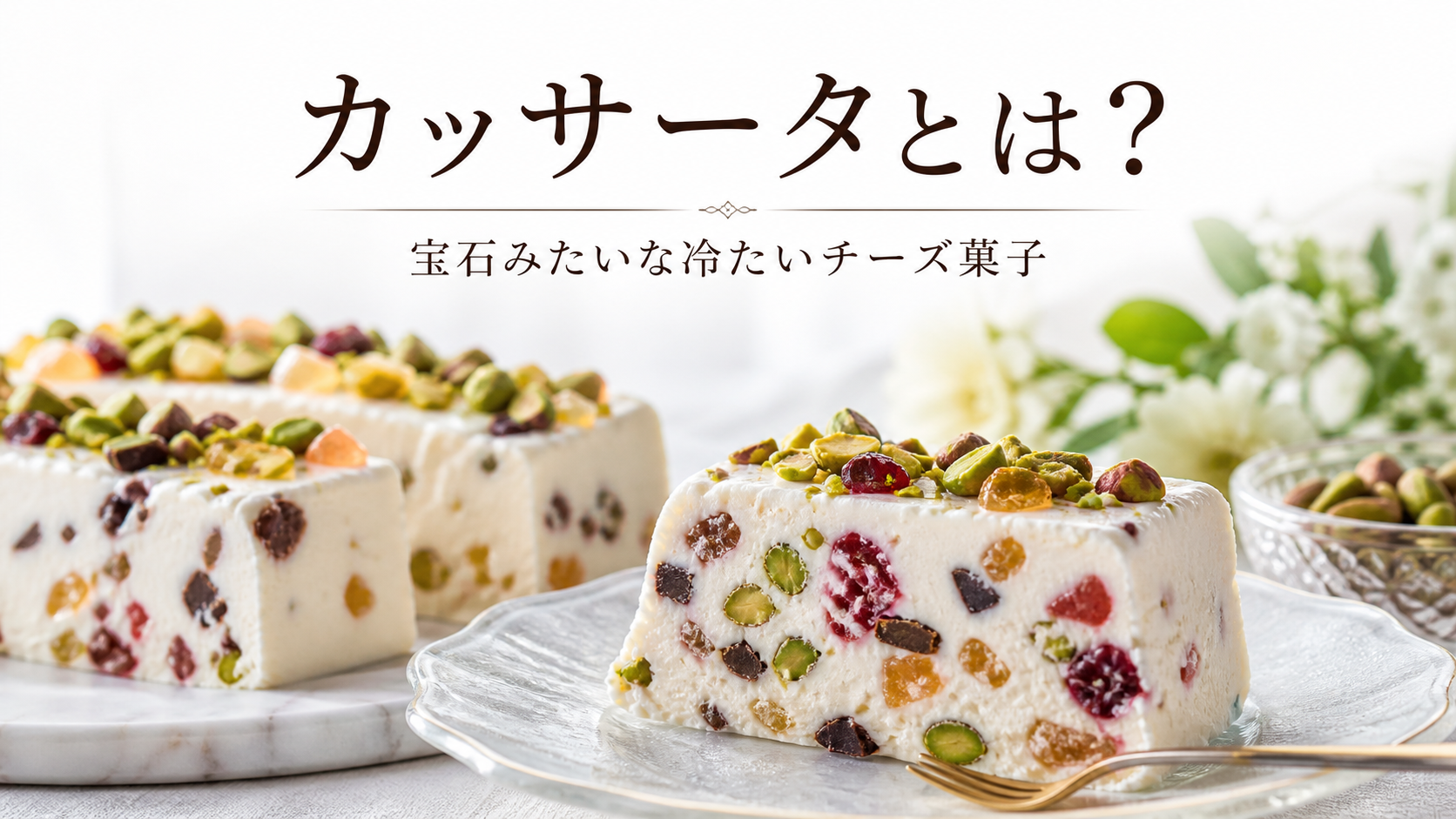 ドライフルーツとナッツが宝石のように散りばめられたカッサータ
