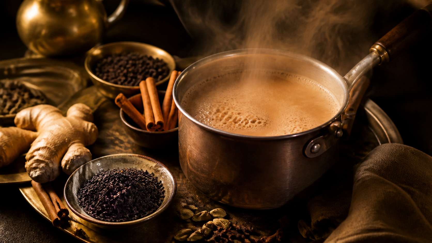 小鍋で紅茶とスパイスを煮出すチャイラテ