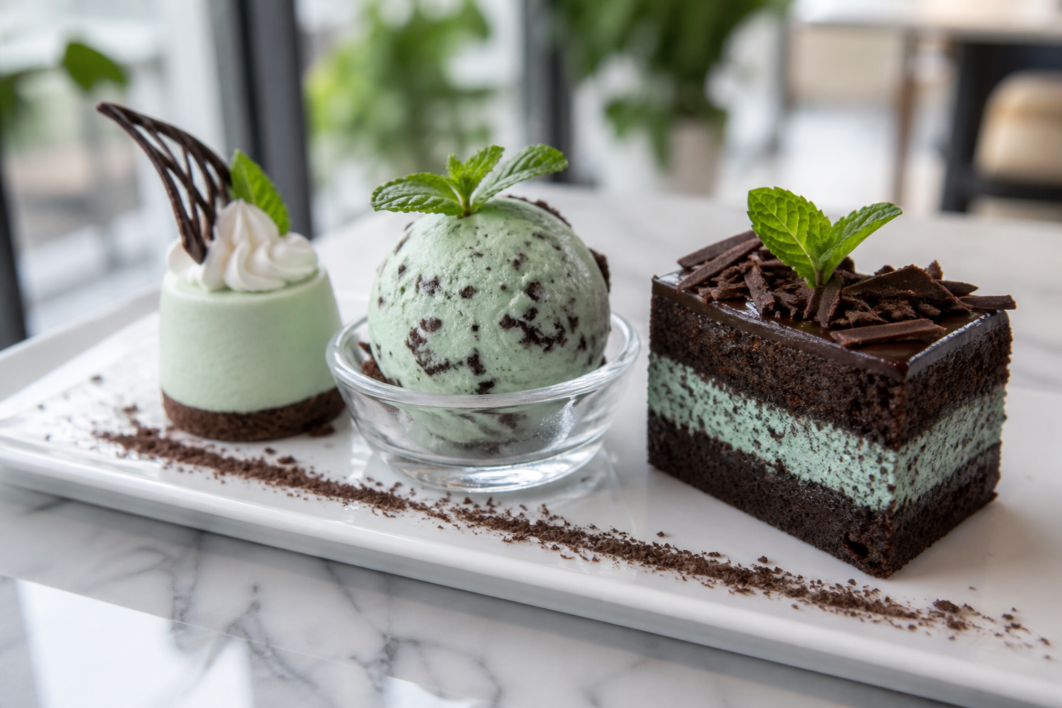 強さの異なるチョコミントスイーツの食べ比べ