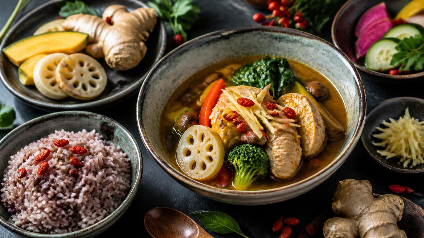 雑穀ご飯と旬野菜のフュージョン薬膳カレー