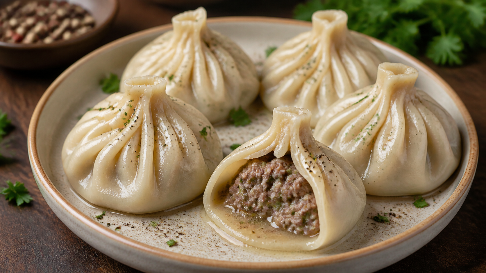 ひだを寄せて蒸し上げたジョージア料理のヒンカリ