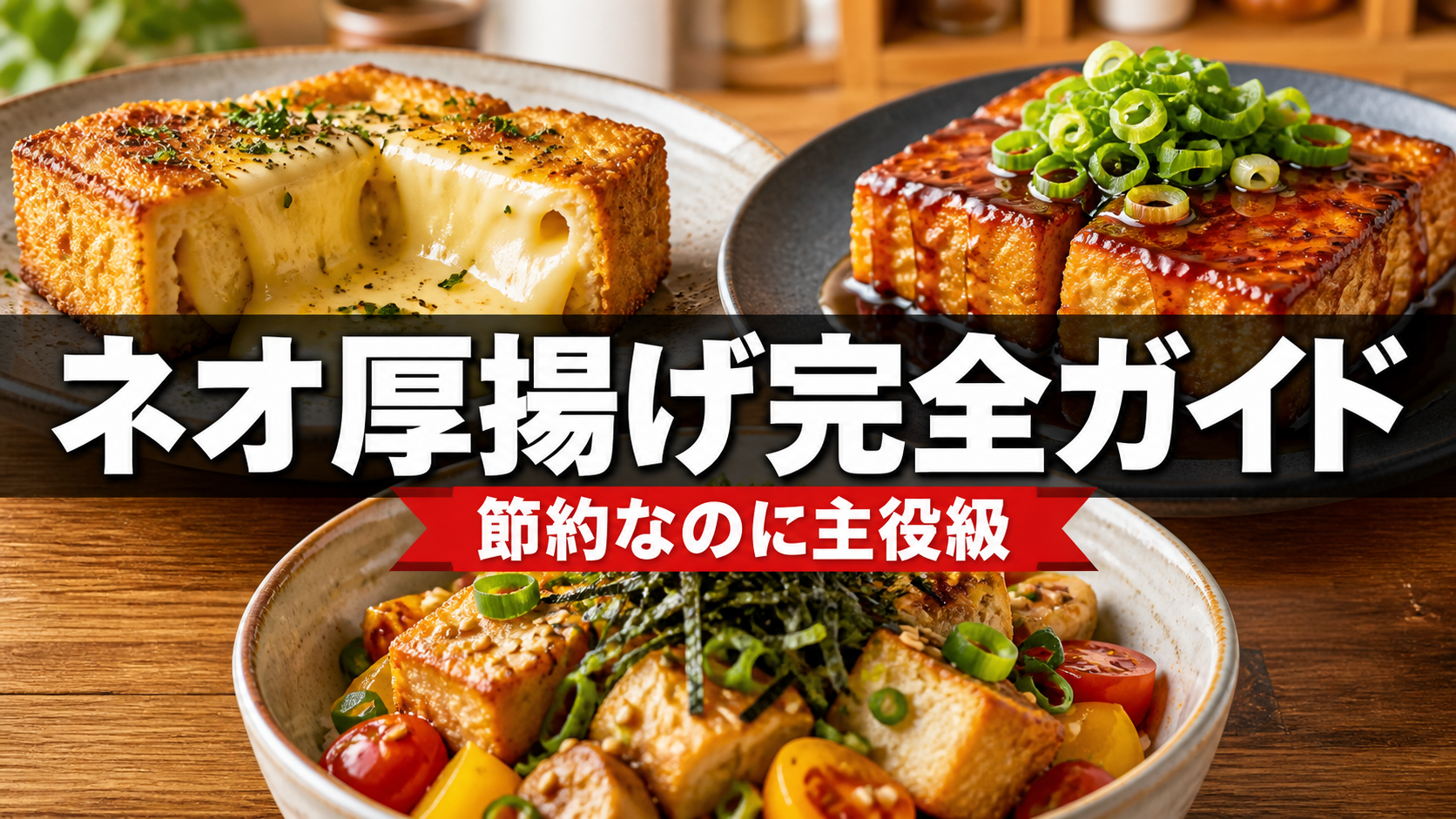 チーズ厚揚げと照り焼き厚揚げを並べたネオ厚揚げのアイキャッチ