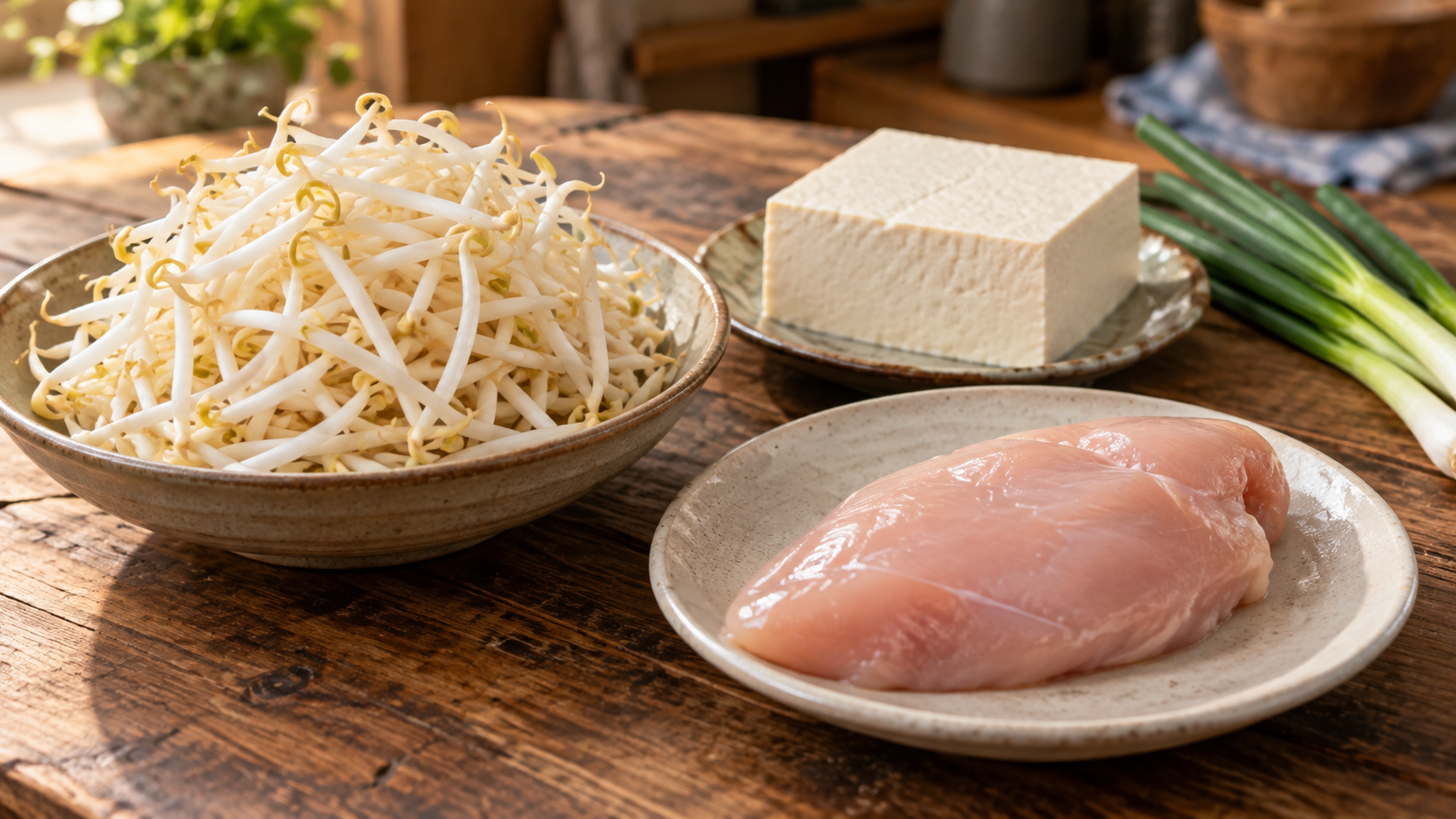 もやしや豆腐など節約食材を並べたイメージ
