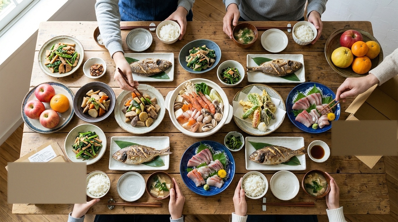 返礼品の食材を使った温かい食卓の様子